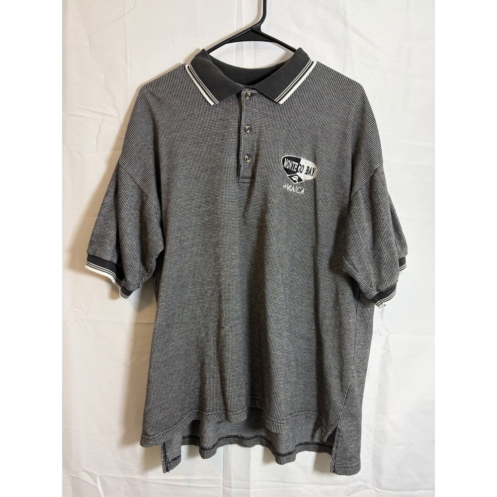 Vintage Startime Montego Bay Jamaica Black Gray Polo 1/4 Button Dress Shirt